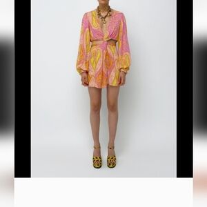Zara Pink and Yellow Paisley Mini Dress